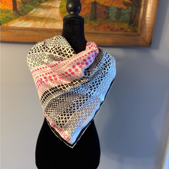 Rudi Gernreich Vintage Scarf Cream Brown and Pink 30Lx30W-inches - Picture 5 of 7